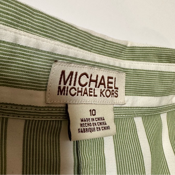 MICHAEL Michael Kors Women’s White & Green Striped Button Down Shirt SZ 10 - Picture 7 of 8